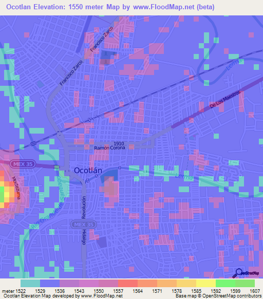 Ocotlan,Mexico Elevation Map