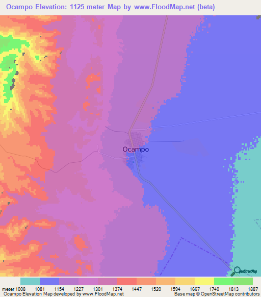 Ocampo,Mexico Elevation Map