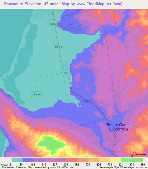 Maneadero,Mexico Elevation Map