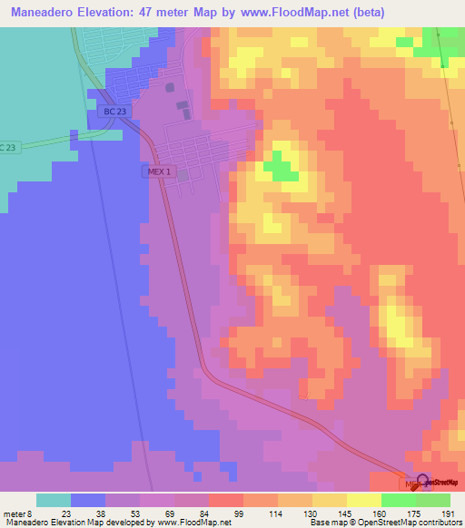 Maneadero,Mexico Elevation Map