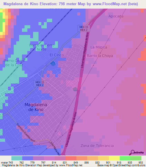 Magdalena de Kino,Mexico Elevation Map