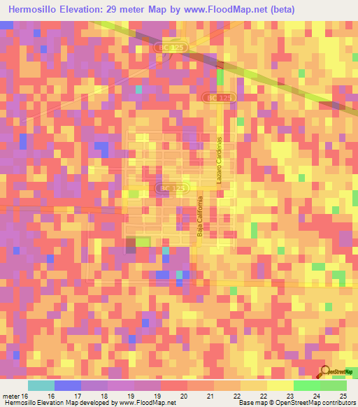 Hermosillo,Mexico Elevation Map