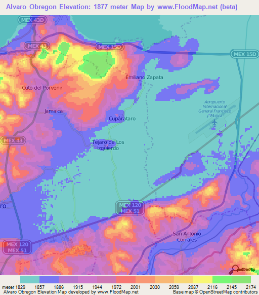 Alvaro Obregon,Mexico Elevation Map