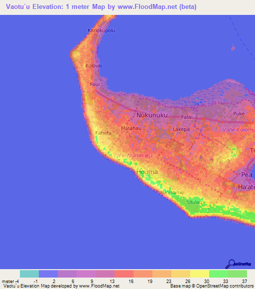 Vaotu`u,Tonga Elevation Map