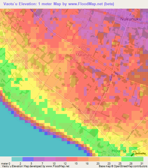 Vaotu`u,Tonga Elevation Map