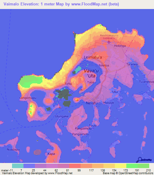 Vaimalo,Tonga Elevation Map