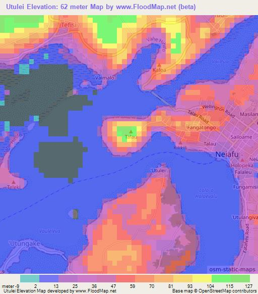Utulei,Tonga Elevation Map