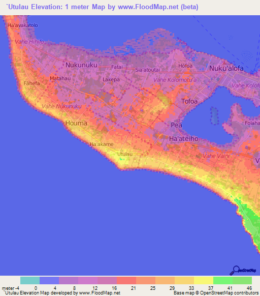 `Utulau,Tonga Elevation Map