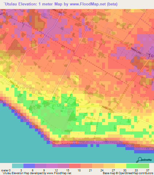 `Utulau,Tonga Elevation Map