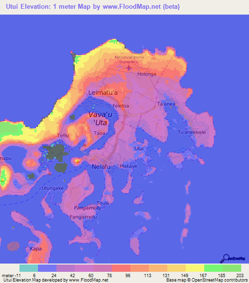 Utui,Tonga Elevation Map