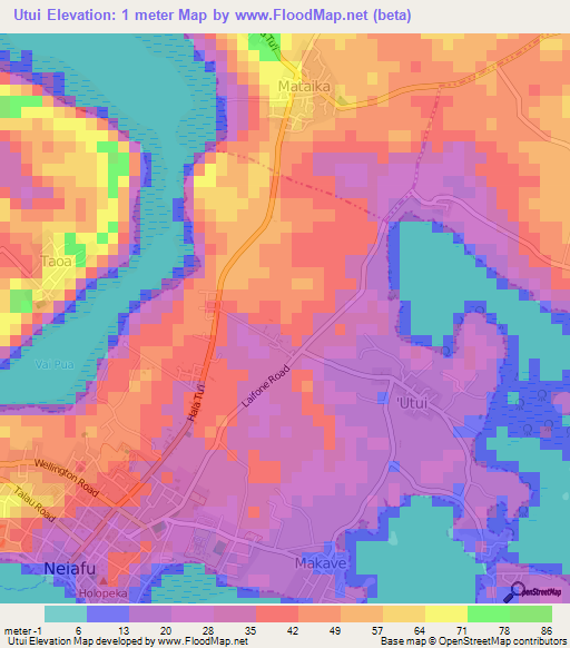 Utui,Tonga Elevation Map