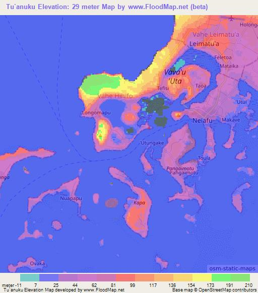 Tu`anuku,Tonga Elevation Map