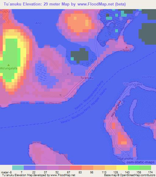 Tu`anuku,Tonga Elevation Map