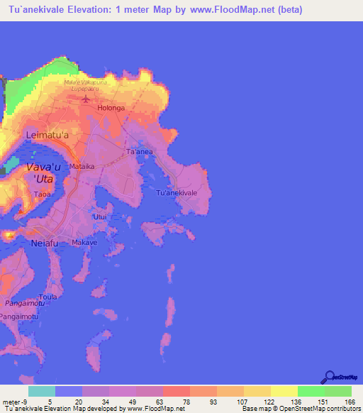 Tu`anekivale,Tonga Elevation Map