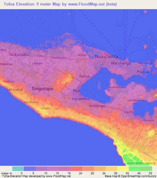 Tofoa,Tonga Elevation Map