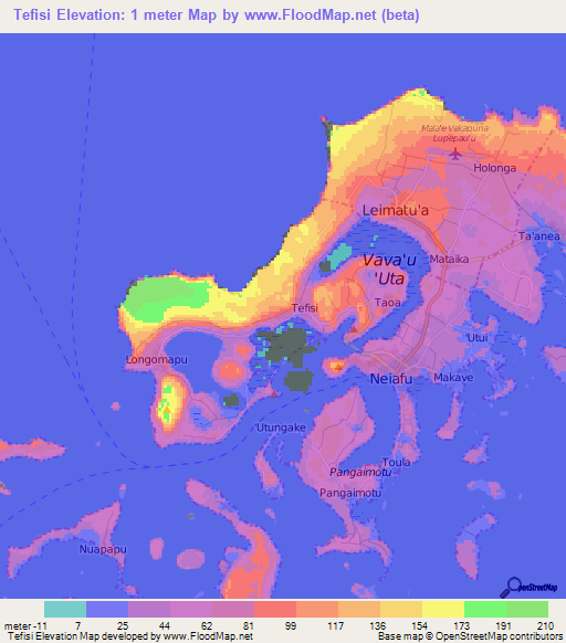 Tefisi,Tonga Elevation Map