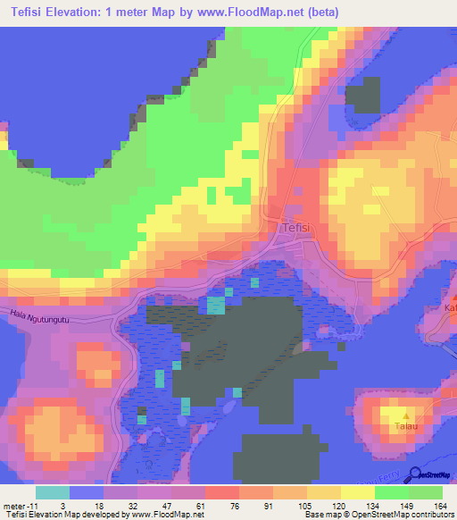 Tefisi,Tonga Elevation Map