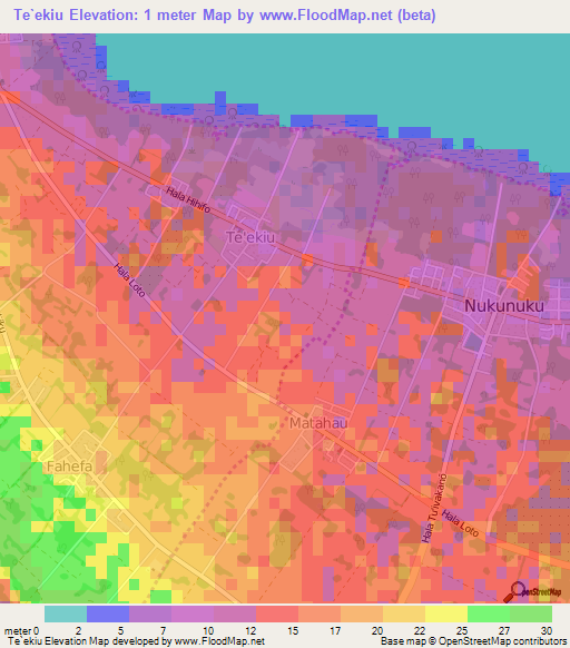 Te`ekiu,Tonga Elevation Map