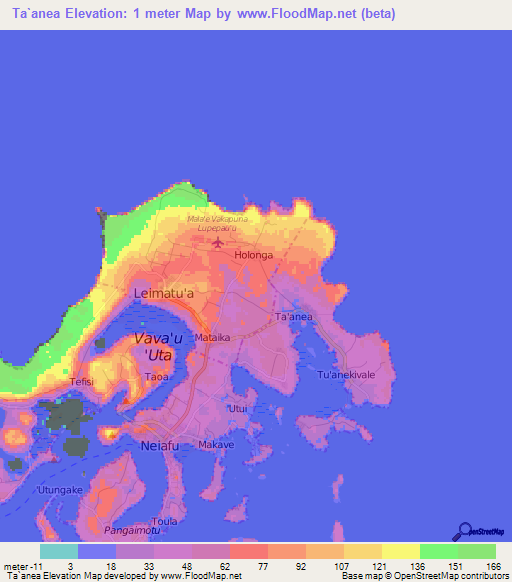 Ta`anea,Tonga Elevation Map