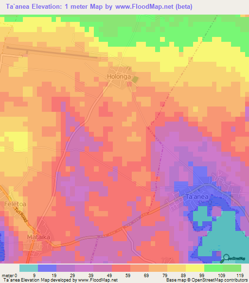 Ta`anea,Tonga Elevation Map