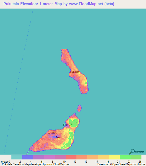 Pukutala,Tonga Elevation Map