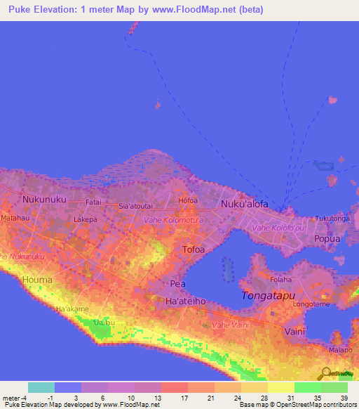 Puke,Tonga Elevation Map