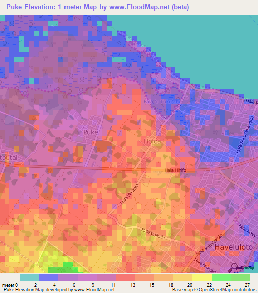 Puke,Tonga Elevation Map