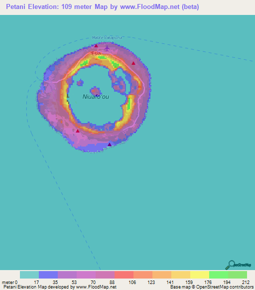 Petani,Tonga Elevation Map