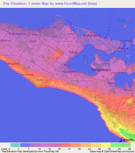 Pea,Tonga Elevation Map