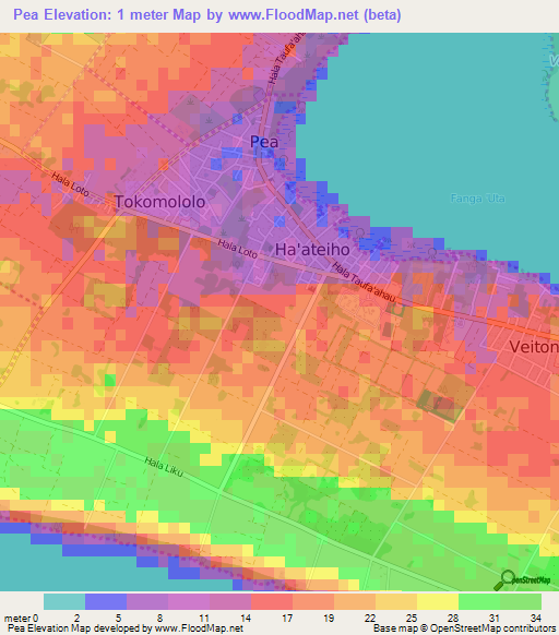 Pea,Tonga Elevation Map