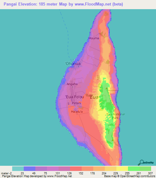 Pangai,Tonga Elevation Map