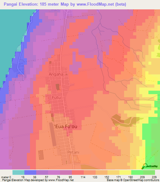 Pangai,Tonga Elevation Map