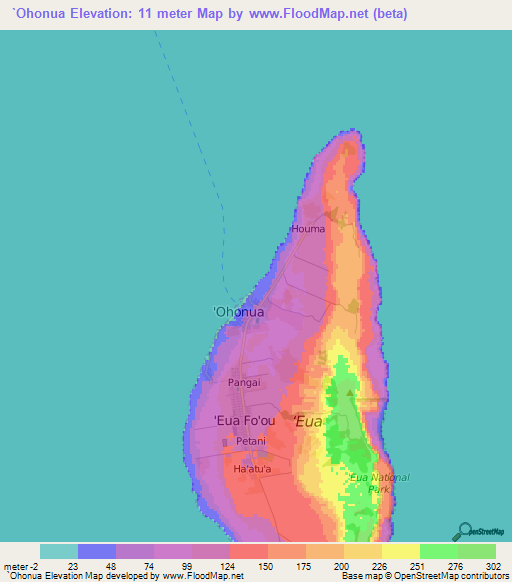 `Ohonua,Tonga Elevation Map