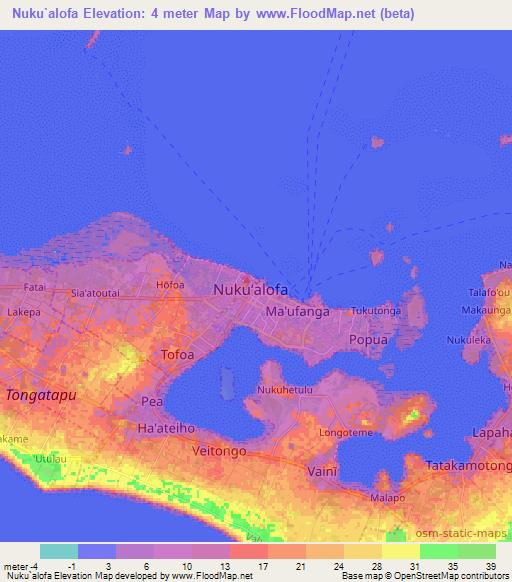 Nuku`alofa,Tonga Elevation Map