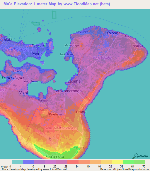 Mu`a,Tonga Elevation Map