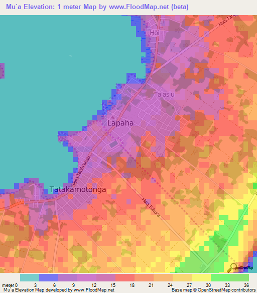 Mu`a,Tonga Elevation Map