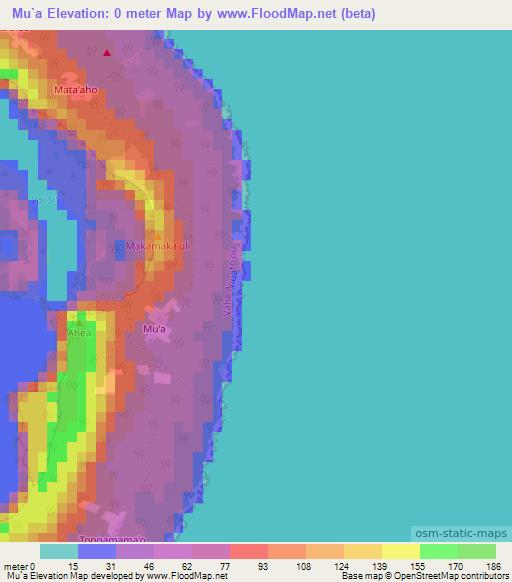 Mu`a,Tonga Elevation Map