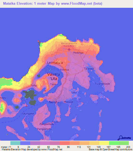 Mataika,Tonga Elevation Map