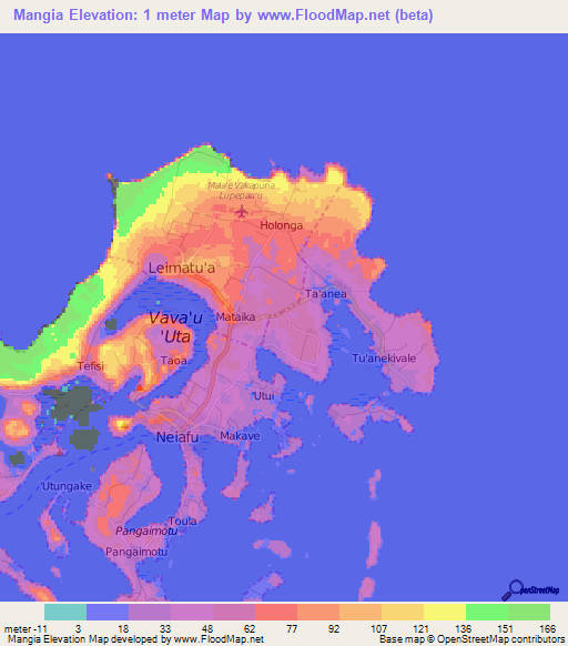 Mangia,Tonga Elevation Map