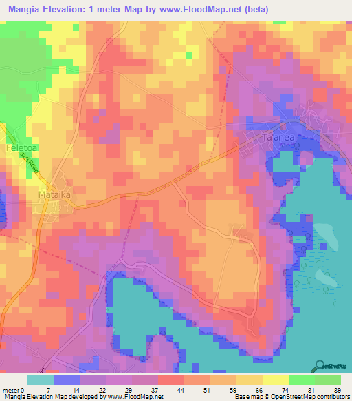 Mangia,Tonga Elevation Map