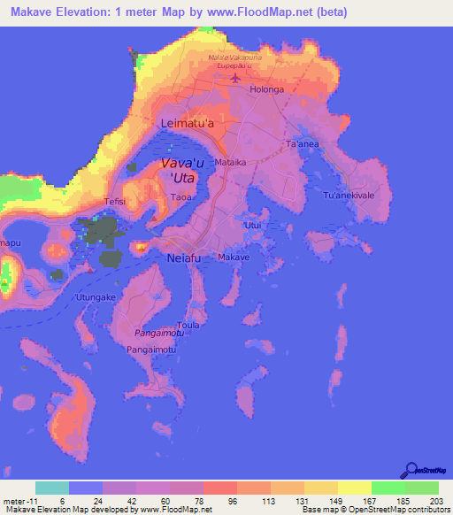 Makave,Tonga Elevation Map