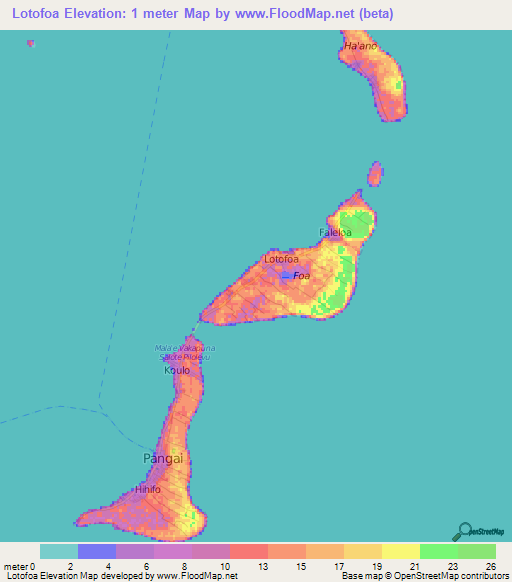 Lotofoa,Tonga Elevation Map