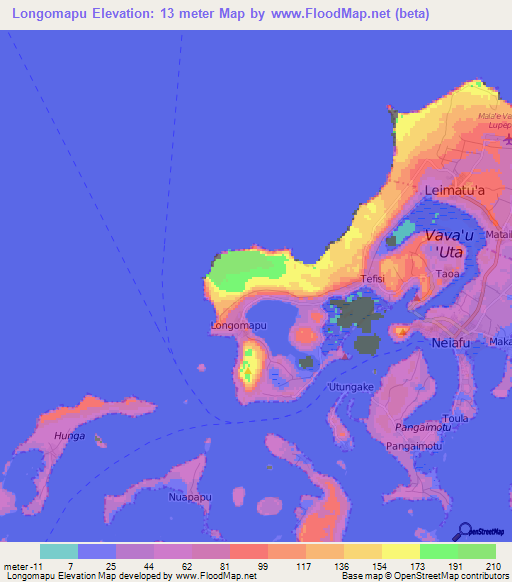 Longomapu,Tonga Elevation Map