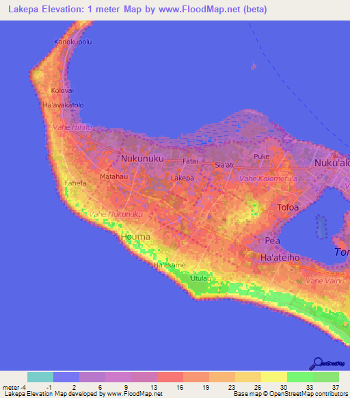 Lakepa,Tonga Elevation Map