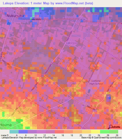 Lakepa,Tonga Elevation Map