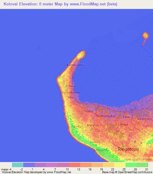 Kolovai,Tonga Elevation Map