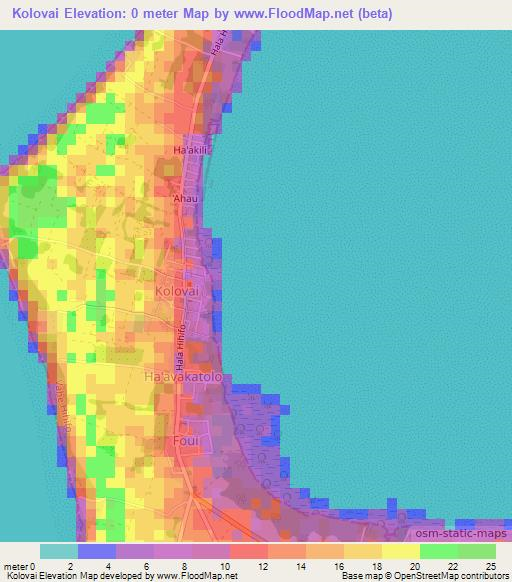 Kolovai,Tonga Elevation Map