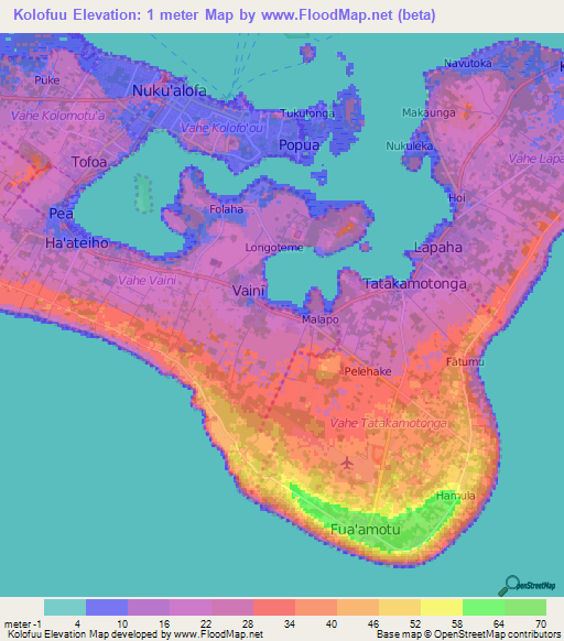 Kolofuu,Tonga Elevation Map