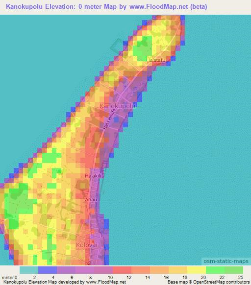 Kanokupolu,Tonga Elevation Map