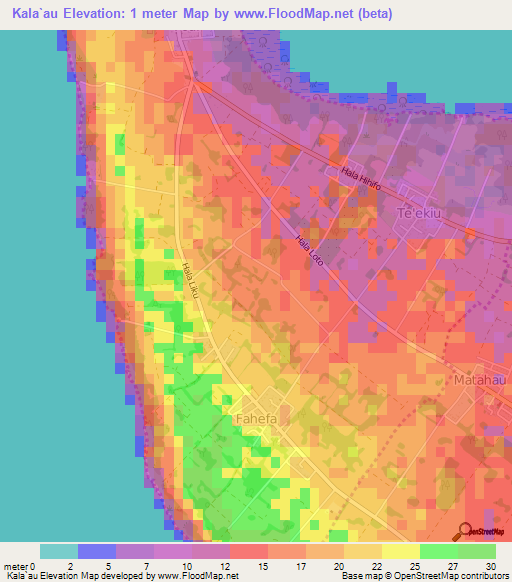 Kala`au,Tonga Elevation Map